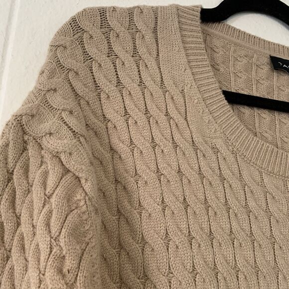 Tahari Mens XL Sweater Tan Brown Textured Cable Knit Viscose Blend Crew Neck NEW - Picture 3 of 6